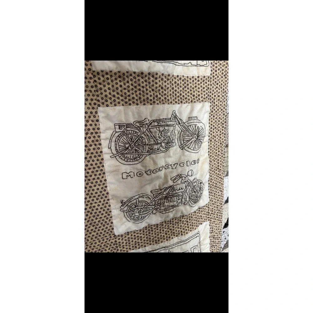 Vintage Handmade Quilted And Embroidered Route 66 Motorcycle Automobile Quilt